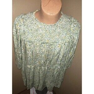 NWT Easel Womens Floral Cottagecore Balloon Sleeve Blouse Size L